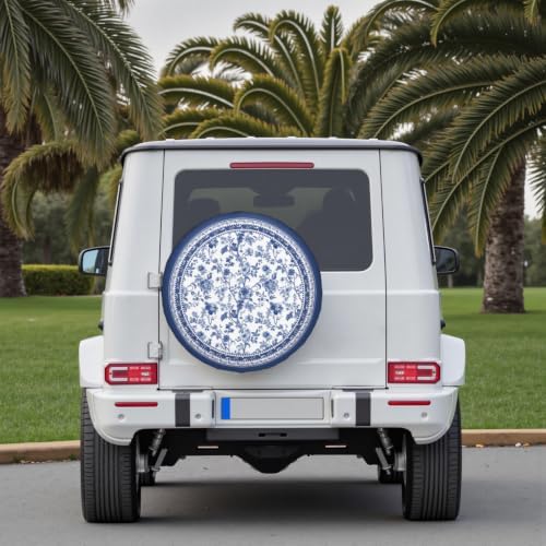 Blue Floral Spare Tire Cover 15 Inch Chinoiserie Wheel Protectors Cover - Image 7