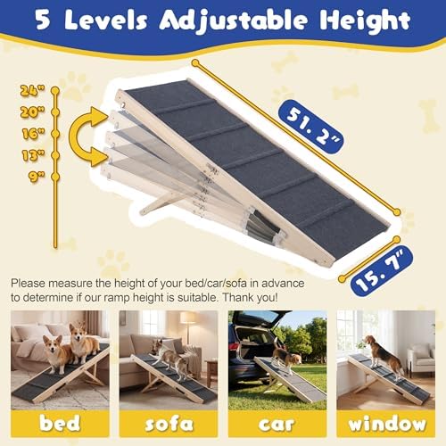 51.2" Long Dog Ramp for High Bed & Couch, Foldable Pet Ramp - Image 2