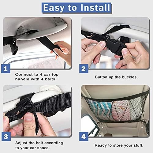 Car Ceiling Storage Net | Double Zipper, Adjustable Strap Prevent Falling - Image 4
