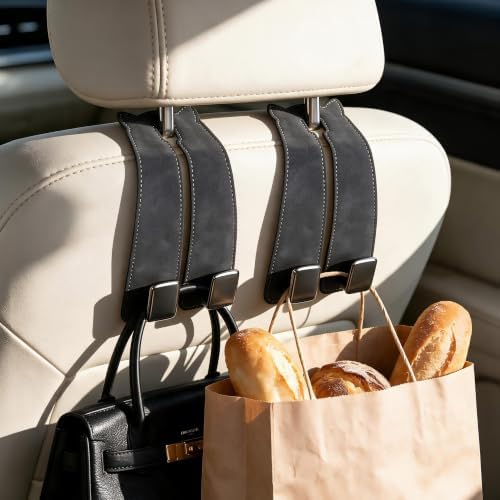 Amooca Car Headrest Hooks 4-Pack Suede Seat Organizer - Image 2