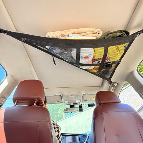 Car Ceiling Cargo Net Pocket, Double-Layer Mesh Strengthen Load Bearing Vehicle - Image 4