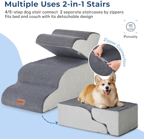 ZOMISIA Dog Stairs Ramp for High Beds Up to 25", 5 Step Pet Stairs Grey - Image 2