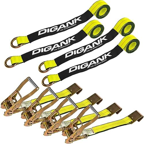 Car Tie Down Straps for Trailers Flat Hooks Lasso Style and 2'' X 96'' Tie Down - Image 2