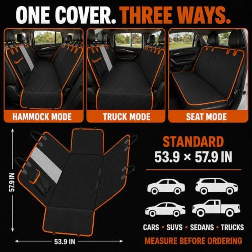 Dog Car Seat Cover for Back Seat, 600D Waterproof Hammock for Cars and SUVs - Image 6
