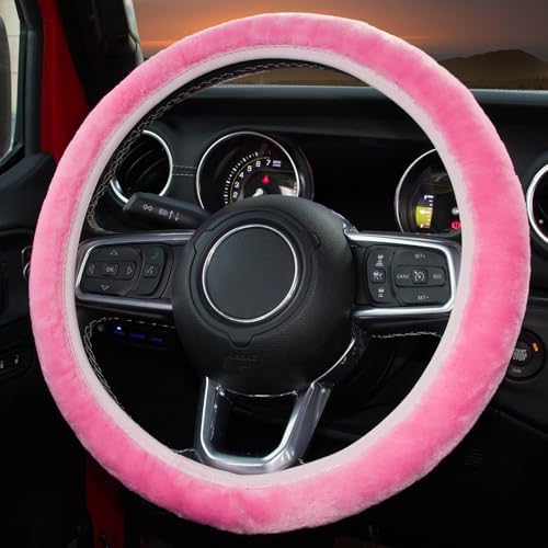KAFEEK Pink Fuzzy Steering Wheel Cover - Image 3
