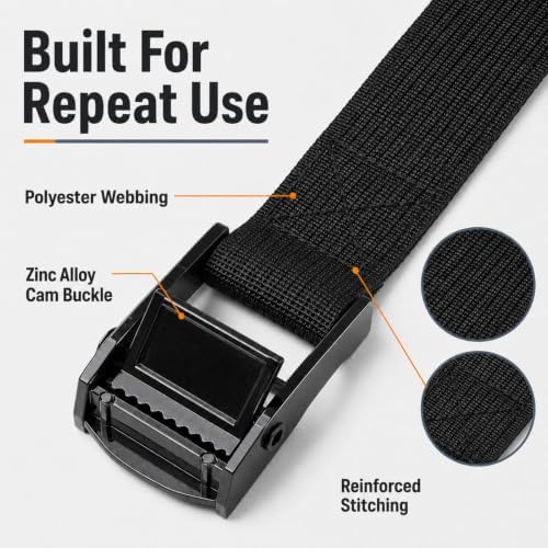 2 Pack Lashing Straps with Buckles, 59 in Cam Buckle Tie Down Straps - Image 3