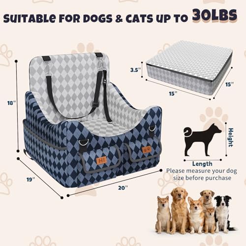 Dog Car Seat for Small/Medium Dogs up to 35lbs, 4-Pocket Storage Memory Foam - Image 6