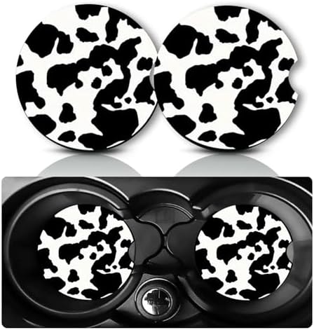 2Pcs Cow Print Car Coasters, 2.75" Neoprene Rubber Cars Cup Holder Coasters by Databa