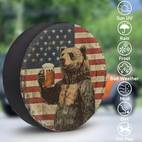Spare Tire Cover Bear American Flag Wheel Covers Protectors Waterproof - Image 3