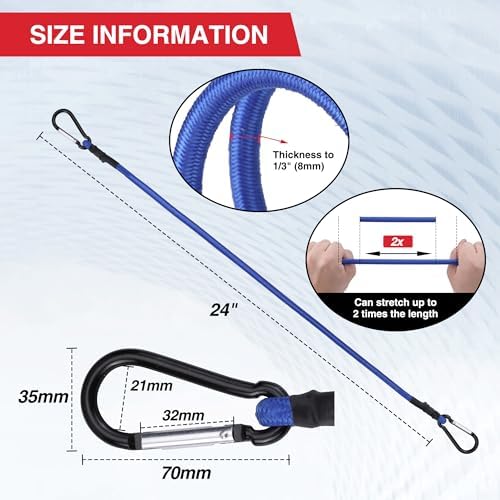WORKPRO 24" Bungee Cords with Hooks, 4 Pack Heavy Duty Outdoor Bungee Strap - Image 3
