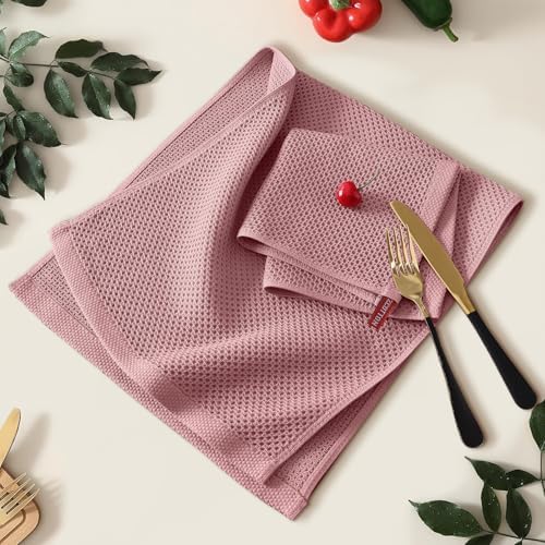 Kitinjoy 100% Cotton Waffle 4-Pack Kitchen Towels, Dried Roses - Image 2