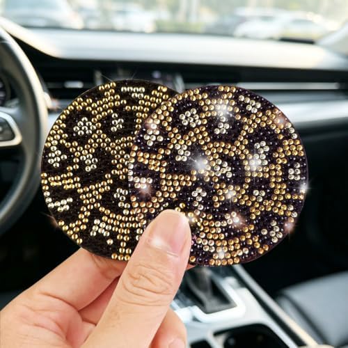 NBTEPEM 2pcs Bling Leopard Car Coasters, Non-Slip Cheetah Car Cup Holder Insert - Image 4