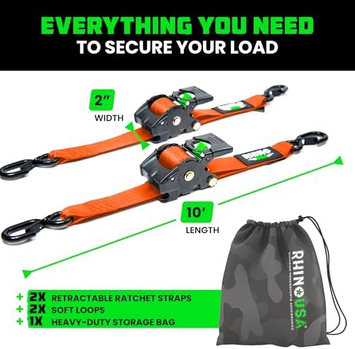 Rhino USA Retractable Ratchet Straps - 2in x 10ft - Image 5