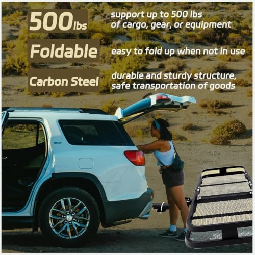 Garvee Folding Hitch Mount Cargo Carrier Basket 60" x 24" x 6"+Waterproof Cargo - Image 3