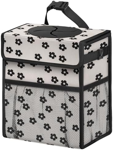 Corduroy Car Trash Can with Lid and Mesh Pockets by Unknown