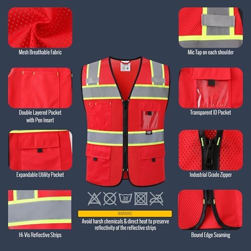 JKSafety Safety Vest for Men Women Hi Vis Relfective Vest - Image 2