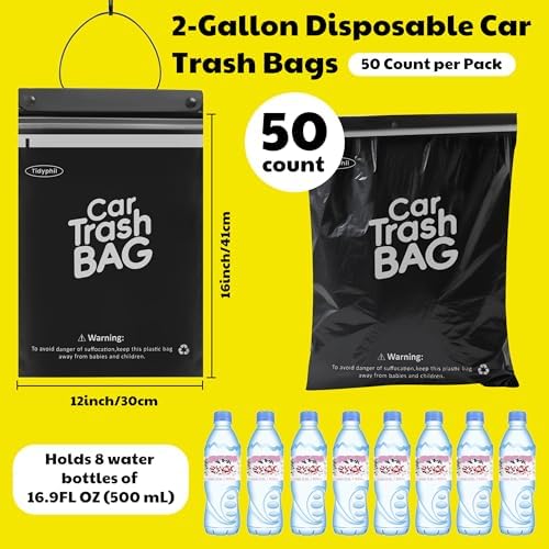 50 Bags Hanging Car Trash Bags Disposable, 2 Gallon Car Garbage Bags. Black - Image 2