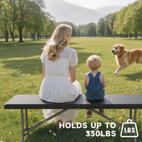 6 Foot Folding Table Black, Sturdy 330LBS Capacity, Reinforced Steel Legs - Image 5