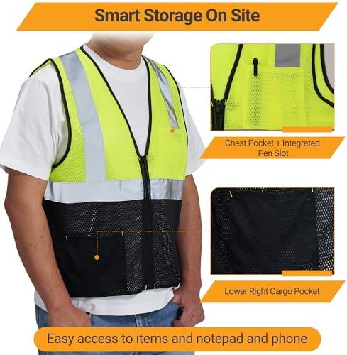 AYKRM 2 Pocket Mesh High Visibility Reflective Safety Vest - Image 3