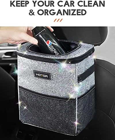 HOTOR Car Trash Can, Leakproof Car Organizer, Sparkle White - Image 2