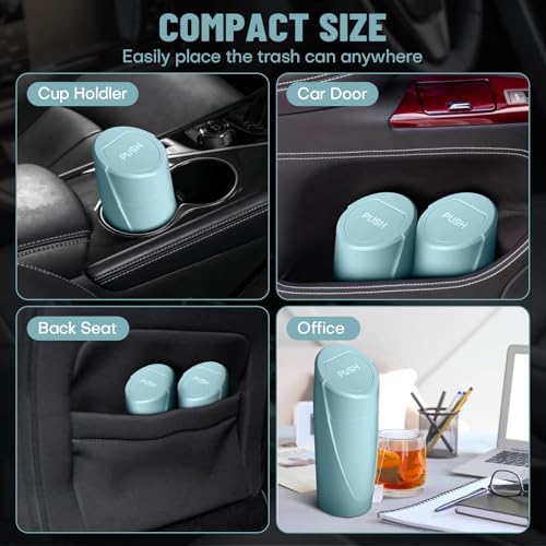Car Trash Bin with Lid-2 Packs Garbage Can Cup Holder-Dark Green Mini Leakproof - Image 3