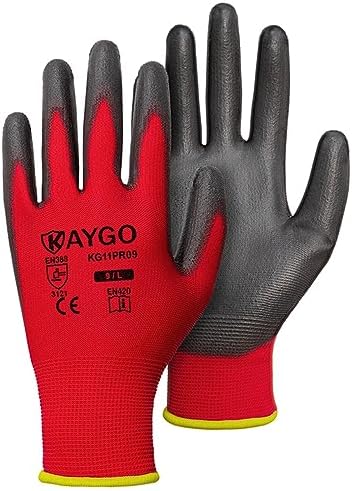 KAYGO Safety Work Gloves for Men Women, PU Coated Palm & Fingers by KAYGO