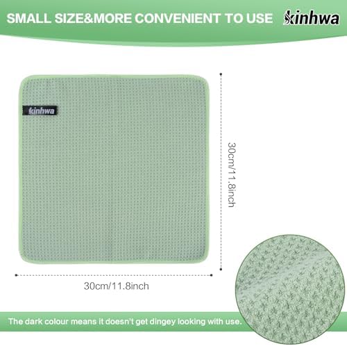 KinHwa Waffle Microfiber Dish Cloths Green Kitchen Towels, Cleaning Cloth - Image 2