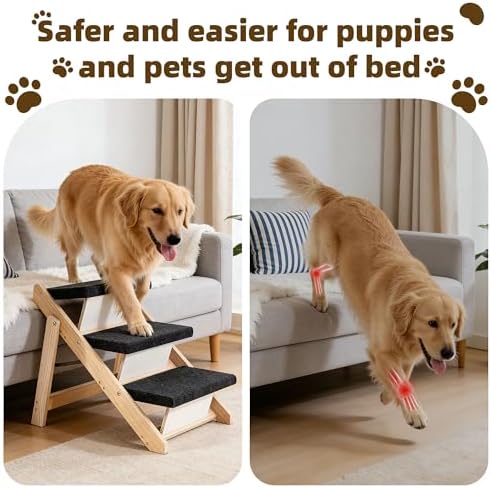MEWANG Wood Pet Stairs, 3-Step Dog Stairs - Image 4
