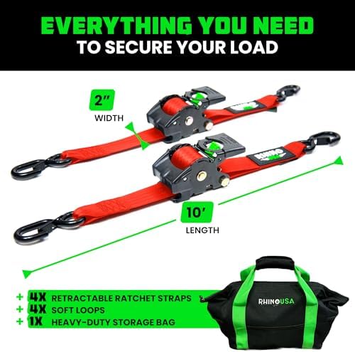 Rhino USA Retractable Ratchet Straps - 2in x 10ft - Image 5