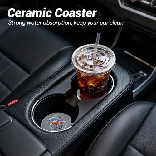 Car Cup Holder Ceramic Coasters 2 Pack, 2.56 in Anti Slip Absorbent Coaster - Image 2