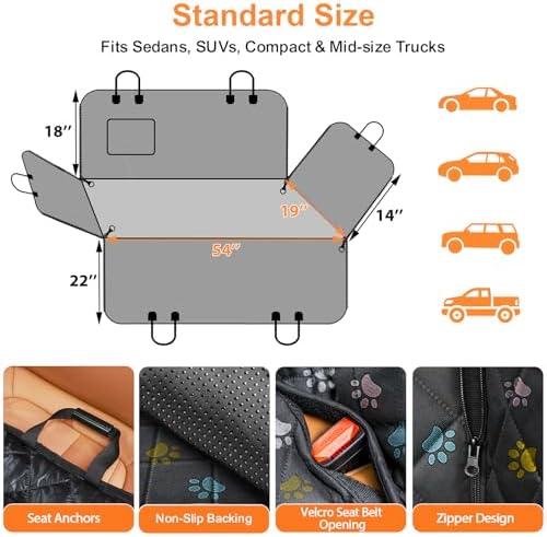 URPOWER Dog Car Seat Cover for Back Seat, 100% Waterproof Hammock for Car - Image 6