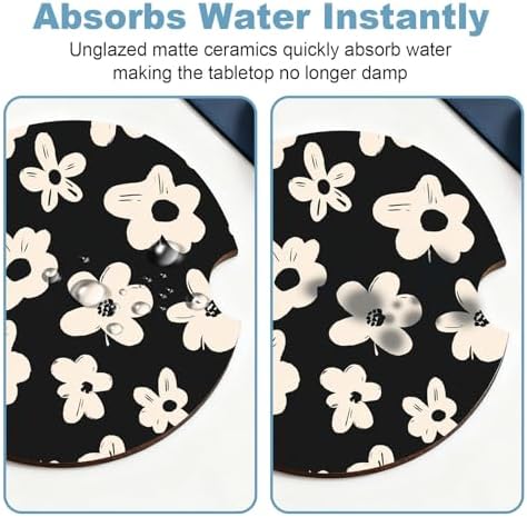 Ceramic Car Cup Holder Coasters Set of 2, 2.56 in White Flowers - Image 5