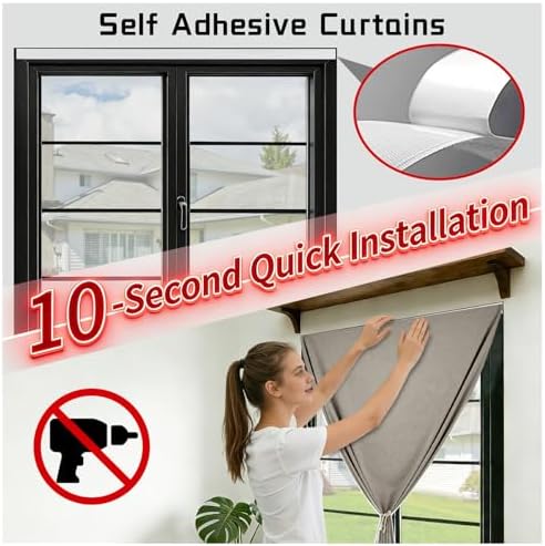100% Blackout Self Adhesive Curtains Portable Curtain Simple and Easy to - Image 3
