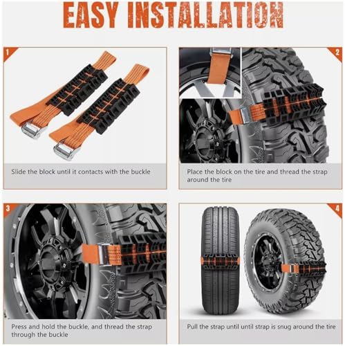 Brilluxa Tire Traction Straps, Anti-Skid Bands and Recovery Grip Aids, 2-Piece - Image 2