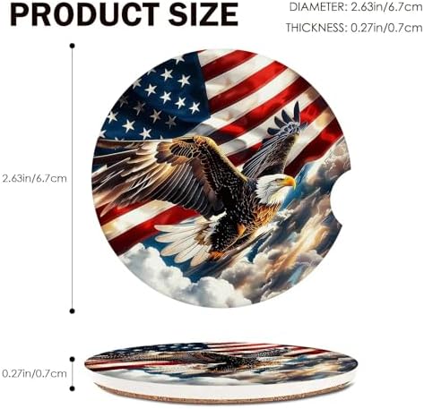 American Flag Car Coasters for Cup Holder Set of 2 Eagle Absorbent Ceramic Cup - Image 3