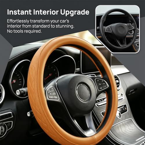 Zpana 14.5-15" Car Steering Wheel Cover, Breathable Soft Leather - Image 2