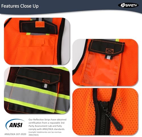 JKSafety Safety Vest for Men Women Hi Vis Reflective Vest JK220 OBlack L - Image 4
