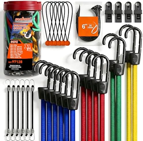 HORUSDY 31-Piece Premium Bungee Cords Assortment Jar, Includes 10”, 40” Bungee by HORUSDY