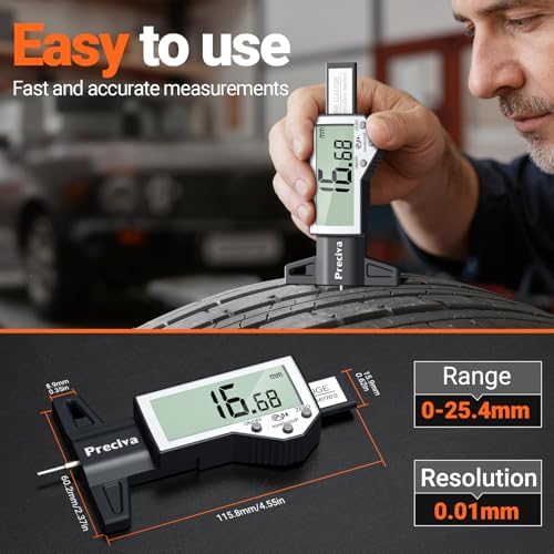 Preciva Tire Tread Depth Gauge & Brake Lining Gauge Set, Digital Tire Depth - Image 5