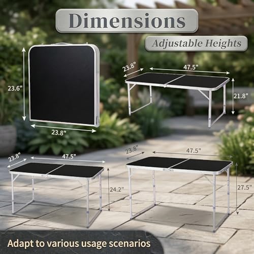 4Ft Portable Folding Table, 3 Adjustable Heights Lightweight Aluminum Camping - Image 2