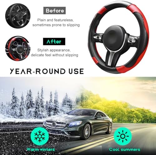 Car Steering Wheel Cover, 15 inch Carbon Fiber Microfiber Leather Elastic - Image 6