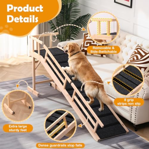 74" Wooden Dog Ramp with Platform & Wheels Gentle Slope Non-Slip - Image 4