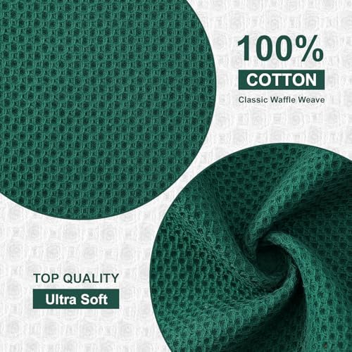 Kitinjoy 100% Cotton Waffle 8-Pack Kitchen Towels, Dark Green - Image 2