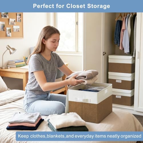 Bagnizer Large 22 Quart Linen Fabric Foldable Storage Bin Cube Organizer Basket - Image 3