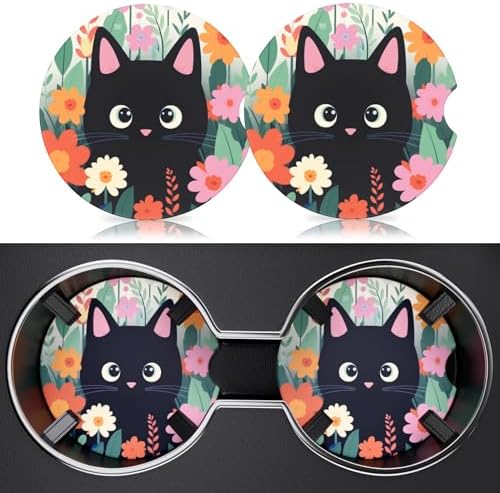 2 Pack Car Cup Holder Coaster, 2.63 inch Anti Slip Insert Absorbent Ceramic Car by Heainaiyoo