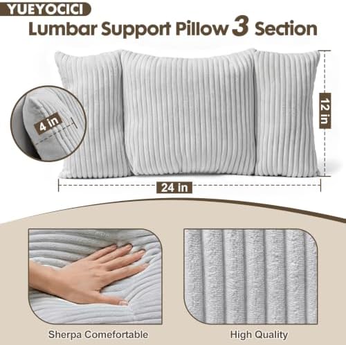 Corduroy Split Lumbar Support Pillow, 24×12×4 Inches Ergonomic 3 Section Back - Image 2