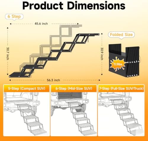 6-Step Dog Stairs for Car, Foldable Pet Steps for Large Dogs - Image 3