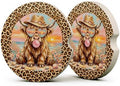 Western Highland Cow Car Coasters, Leopard Print Coquette Cup Holders by Unknown
