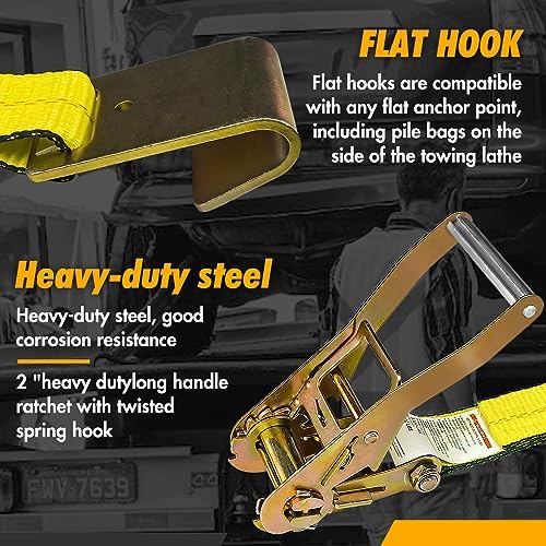 Car Tie Down Straps for Trailers Flat Hooks Lasso Style and 2'' X 96'' Tie Down - Image 5