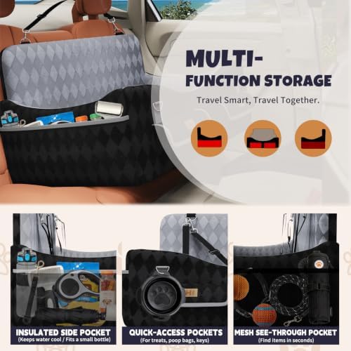 Dog Car Seat for Medium/Large Dogs up to 55lbs, 4-Pocket Storage Memory Foam - Image 2